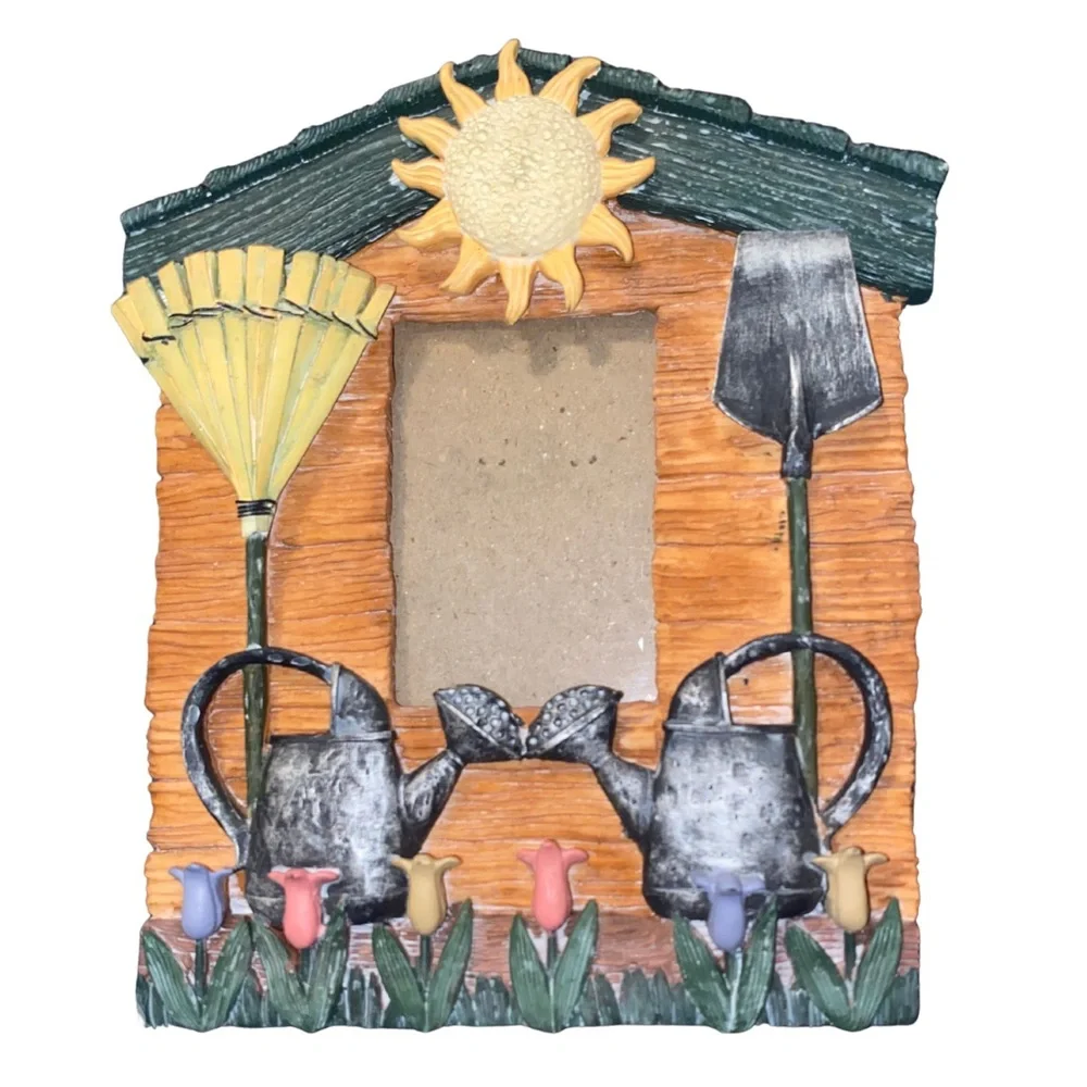 Garden Theme Resin‎ Photo Frame Sun Watering Can Flowers Rustic Decor 4x6